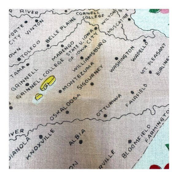 Vtg Retro Ladies Hankie Handkerchief Scalloped Edge Hibiscus Iowa State Map READ - Picture 6 of 10